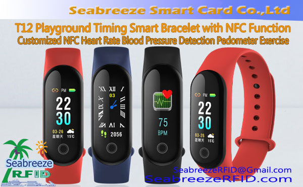 Gelang Pintar Waktu Bermain T12 dengan Fungsi NFC, Gelang Pintar kalis air Disesuaikan Tekanan Darah NFC Denyut Tekanan Darah Latihan Pedometer