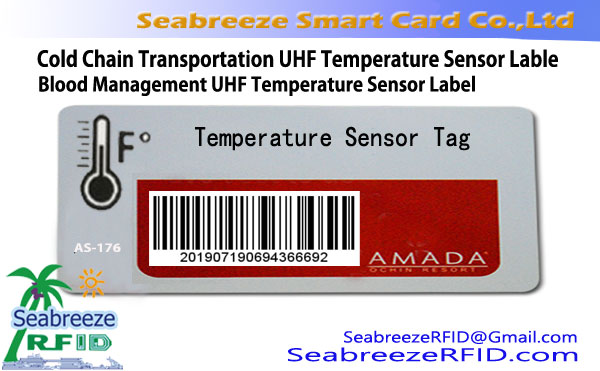 UHF-temperatuursensoretiket voor transport van koude kettingen, UHF-temperatuursensorlabel voor bloedbeheer