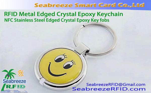 Chaveiro epoxi de cristal con borde de metal RFID, Etiqueta ámbar con borde metálico